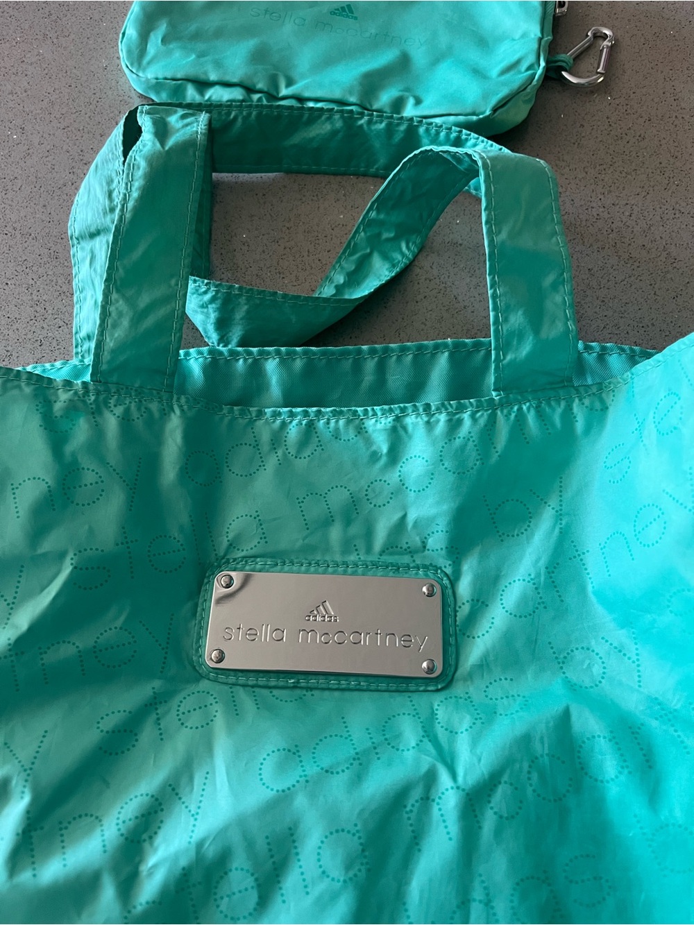 Stella McCartney Turquoise Nylon Tote with Logo Plaque